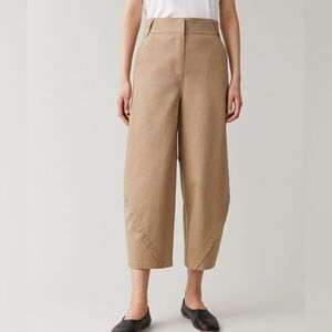 COS Cotton Trousers With Wrapped Seams Size 4 Tan Barrel Leg Utility Minimalist